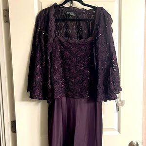 NWT $229 Alex Evenings [ 16 ] Sequin Lace & Satin Gown + Jacket Eggplant